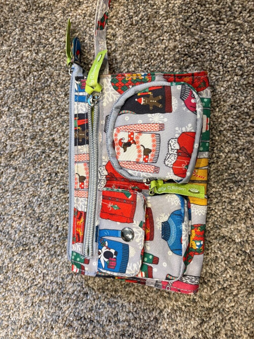 Lily Bloom Holiday Ugly Sweater Print Triple-Pocket Wristlet Pouch